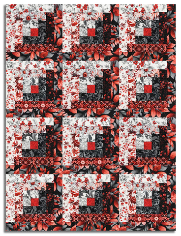 Henry Glass & Co. Pre-Cut 12 Block Log Cabin Quilt Kit - Scarlet's Treasure