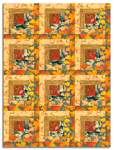 Free Spirit Pre-cut 12 Block Log Cabin Quilt Kit - Golden Harvest