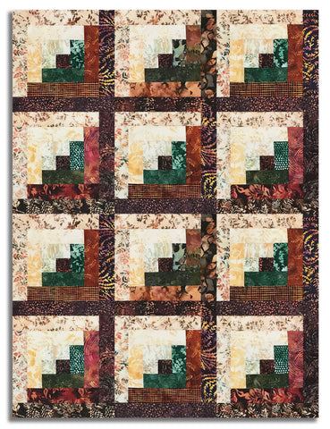 Hoffman Scrappy Bali Batiks Pre-Cut 12 Block Log Cabin Quilt Kit - Twilight Forest