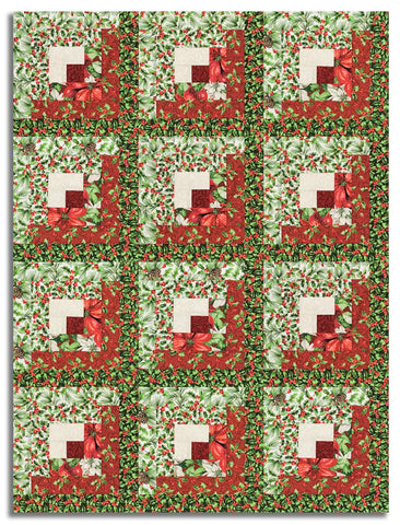 Northcott Pre-Cut 12 Block Log Cabin Quilt Kit -  Holiday Joy
