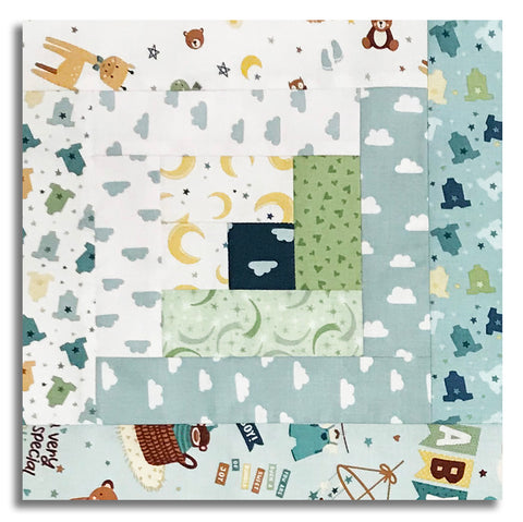 Riley Blake Pre-Cut 12-Block Log Cabin Quilt Kit - Baby Boy - Blue