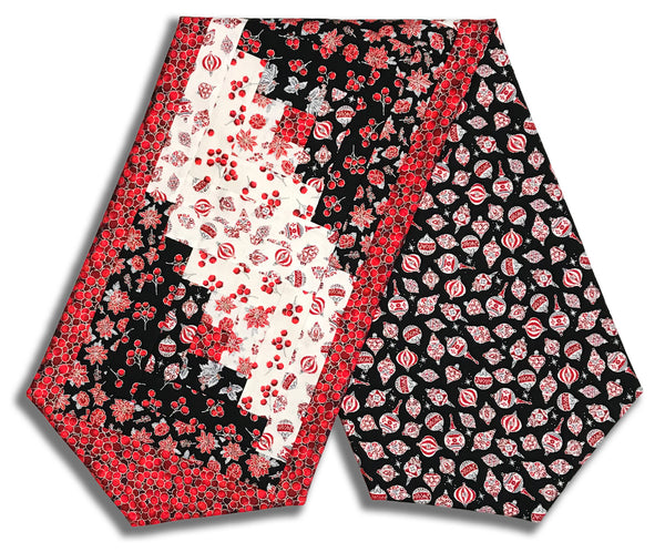 Fully FINISHED Log Cabin Table Runner - Christmas Blossom Silver # 2