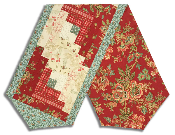 Fully FINISHED Log Cabin Table Runner - Andover - Jingle Bell - Cranberry