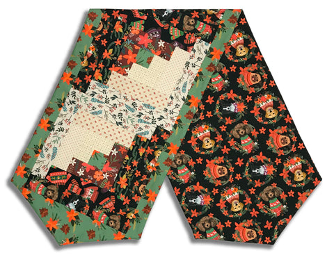 Fully FINISHED Log Cabin Table Runner - Christmas Pets - Dogs