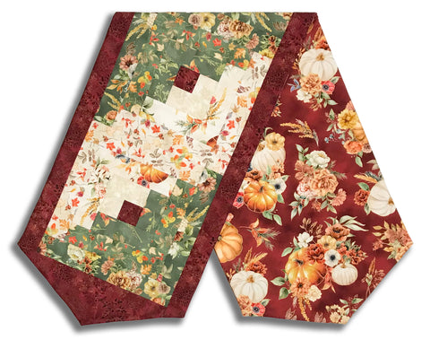 Fully FINISHED Log Cabin Table Runner - Harvest Bouquet - Earl Grey -