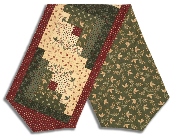 Fully FINISHED Log Cabin Table Runner - Kansas Trouble Flannel - Grass