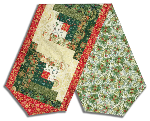 Fully FINISHED Log Cabin Table Runner - Good Tidings - Green