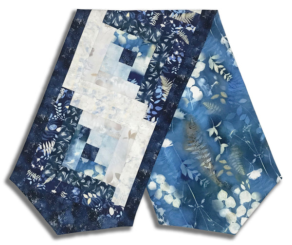 Fully FINISHED Log Cabin Table Runner - Naturescape - Navy