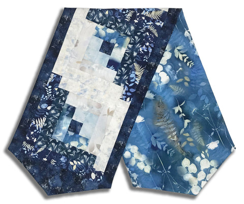 Fully FINISHED Log Cabin Table Runner - Naturescape - Navy