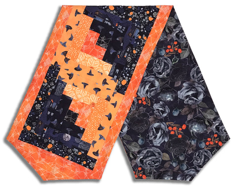 Fully FINISHED Log Cabin Table Runner - Moda - Coven - Onxy