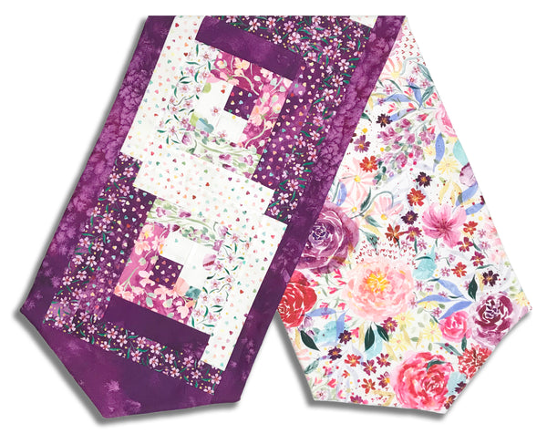 Matt's Moda Pre-cut Log Cabin Table Runner Kit - Fleur The Love - Plum