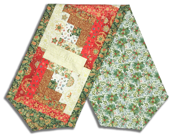 Fully FINISHED Log Cabin Table Runner - Good Tidings - Red