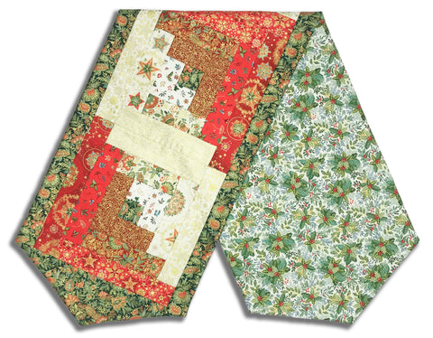 Fully FINISHED Log Cabin Table Runner - Good Tidings - Red