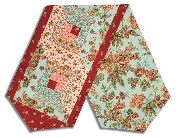 Fully FINISHED Log Cabin Table Runner - Andover - Jingle Bell - Vintage Blue