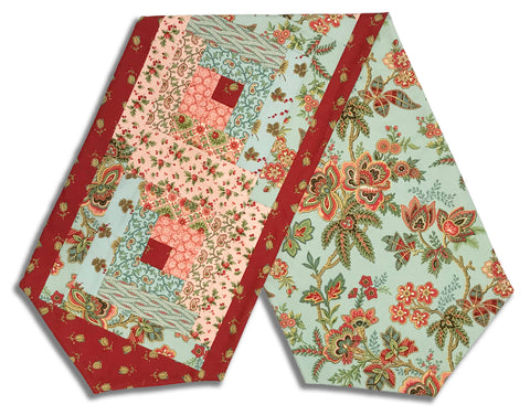 Fully FINISHED Log Cabin Table Runner - Andover - Jingle Bell - Vintage Blue