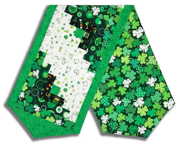 Fully FINISHED Log Cabin Table Runner - Paddy's Parade
