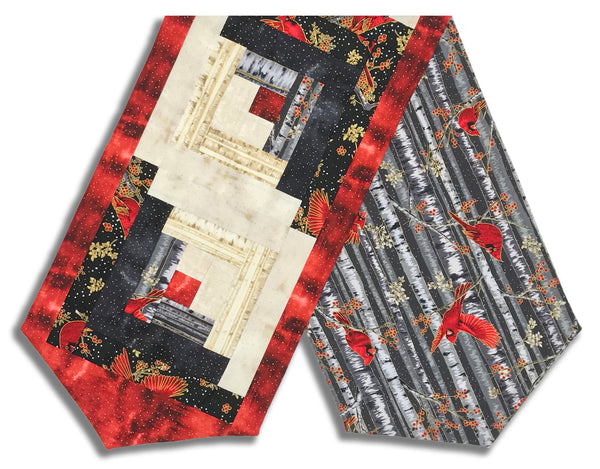 Fully FINISHED Log Cabin Table Runner - Hoffman - Berries & Birch
