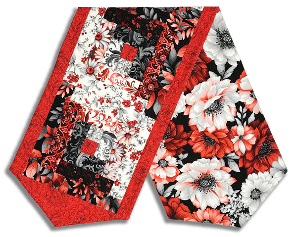 Fully FINISHED Log Cabin Table Runner - Henry Glass- Scarlet's Treasure 2