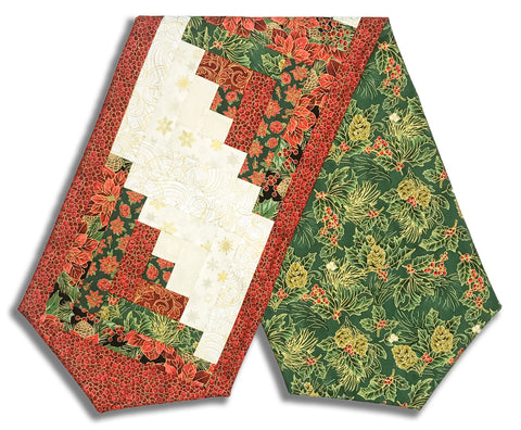 Fully FINISHED Log Cabin Table Runner - Hoffman - Christmas Wish
