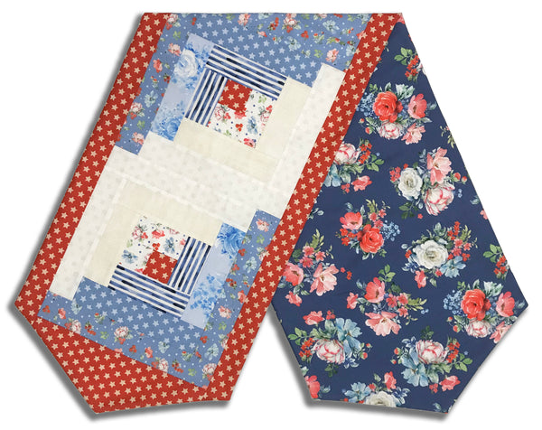 Fully FINISHED Log Cabin Table Runner - Clothworks - Americana