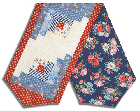 Fully FINISHED Log Cabin Table Runner - Clothworks - Americana