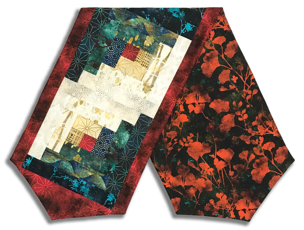 Fully FINISHED Log Cabin Table Runner - Moda - Tranquil Patina