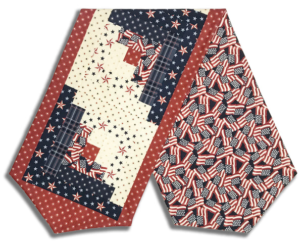 Fully FINISHED Log Cabin Table Runner - America 250 Years