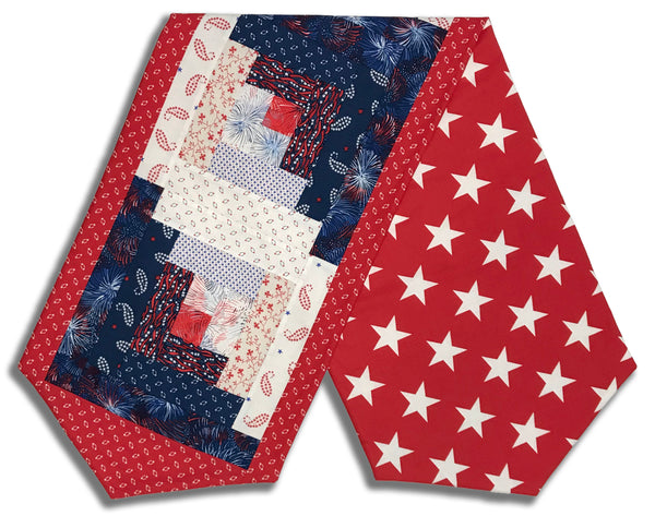Fully FINISHED Log Cabin Table Runner - Andover - Americana