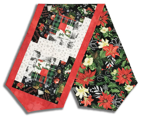 Fully FINISHED Log Cabin Table Runner - Be Merry & Shine Bright