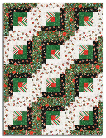 Windham Pre-Cut 12 Block Log Cabin Quilt Kit - Meowy Christmas