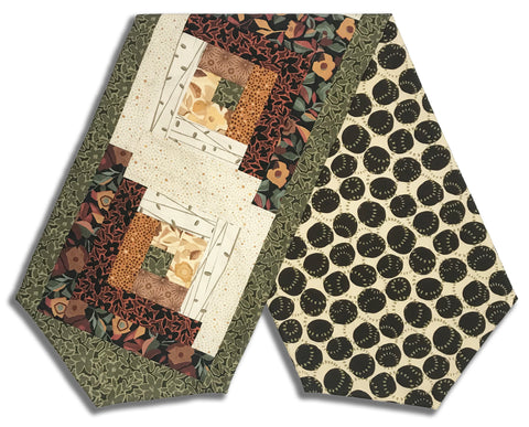 Fully FINISHED Log Cabin Table Runner - Gleaned - Brun