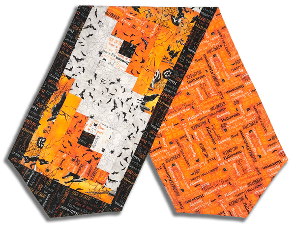 Fully FINISHED Log Cabin Table Runner - Hallow's Eve - Orange