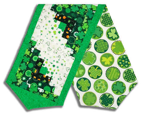 Fully FINISHED Log Cabin Table Runner - Paddy's Parade # 2