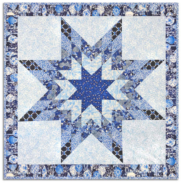 Kaufman Lone Star Wall Hanging Kit - Includes Pre-Cut Strips - Holiday Flourish: Festive Finery - Blue