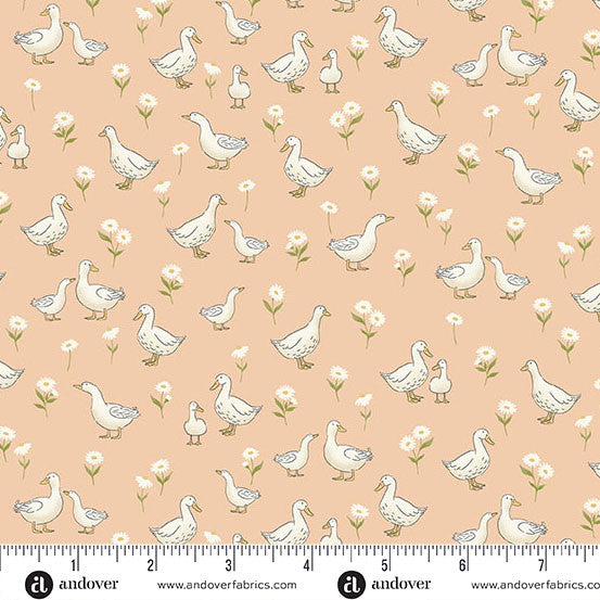 Andover/Makower Little Ones MU190 C Coral Ducks By The Yard