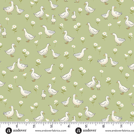 Andover/Makower Little Ones MU190 G Green Ducks By The Yard