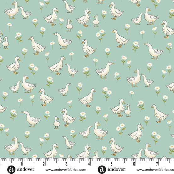 Andover/Makower Little Ones MU190 T Teal Ducks By The Yard
