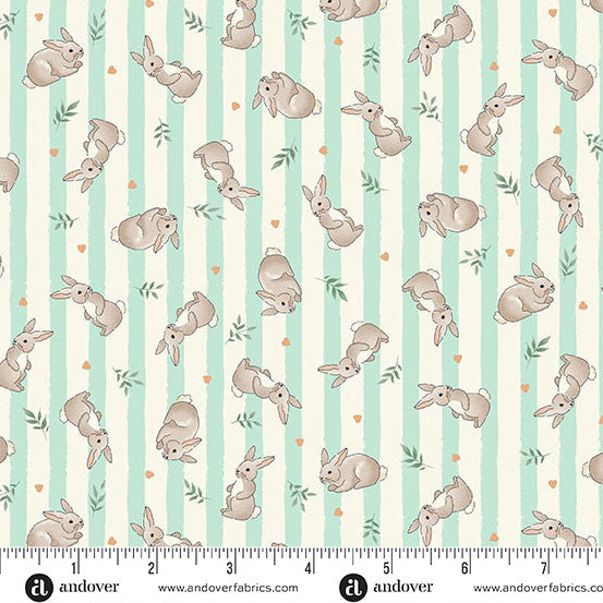 Andover/Makower Little Ones MU191 T Teal Bunnies By The Yard