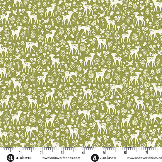 Andover/Makower Little Ones MU193 G Green Deer By The Yard