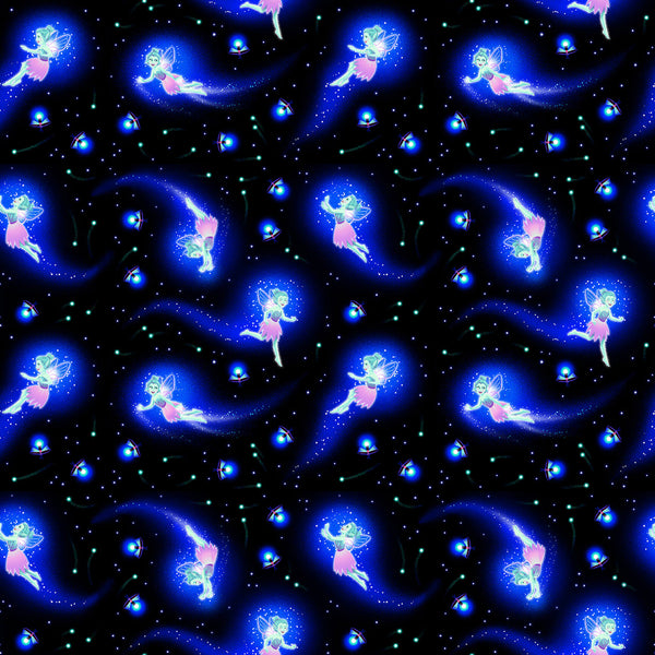 Henry Glass & Co. Magic Moon Garden 788G 99 Black Faeries & Fireflies By The Yard