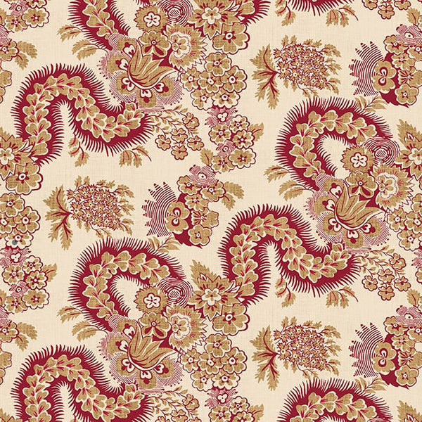 Henry Glass & Co. Mariakerke 3366 38 Caramel Red Diagonal Serpentine Floral By The Yard
