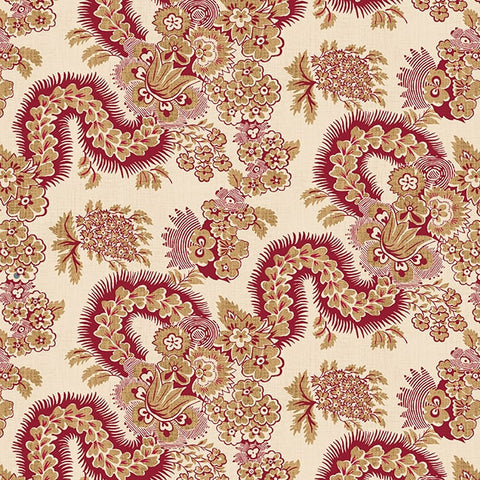Henry Glass & Co. Mariakerke 3366 38 Caramel Red Diagonal Serpentine Floral By The Yard