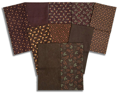 Matt's Pre-Cut Moda Kansas Troubles 10 Piece Half Yard Bundle - Flannel Season - Mahogany