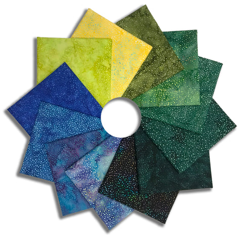 Matt's Pre-Cut 12 Piece Fat Quarter Bundle - Hoffman Bali Chops 885 - Blues & Greens