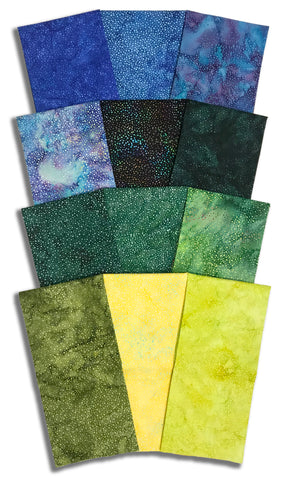 Matt's Pre-Cut 12 Piece Half Yard Bundle - Hoffman Bali Chops 885 - Blues & Greens