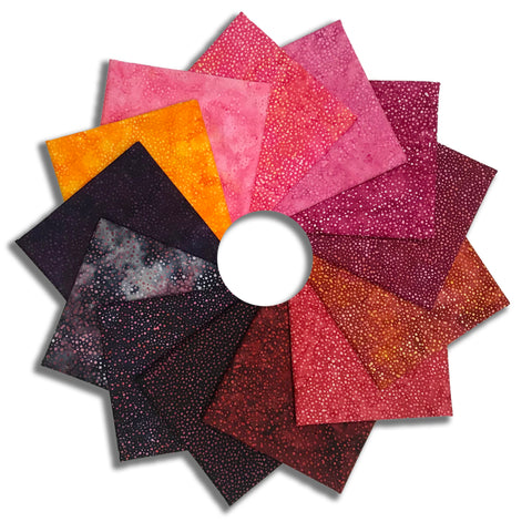 Matt's Pre-Cut 13 Piece Fat Quarter Bundle - Hoffman Bali Chops 885 - Pinks, Reds & Purples