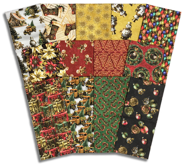 Matt's Blank Quilting Pre-Cut 13 Piece Half Yard Bundle - Gears & Garland