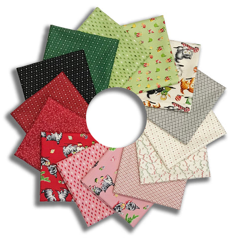 Matt's Pre-Cut Henry Glass & Co. 14 Piece Fat Quarter Bundle - A Kitty For Christmas