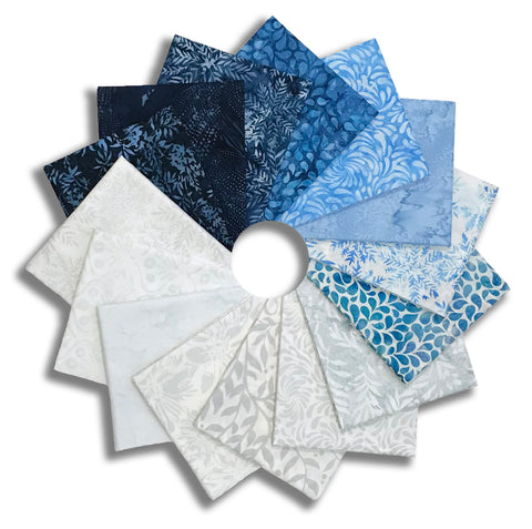 Matt's Pre-Cut Hoffman Batik 15 Piece Fat Quarter Bundle - Into The Snow
