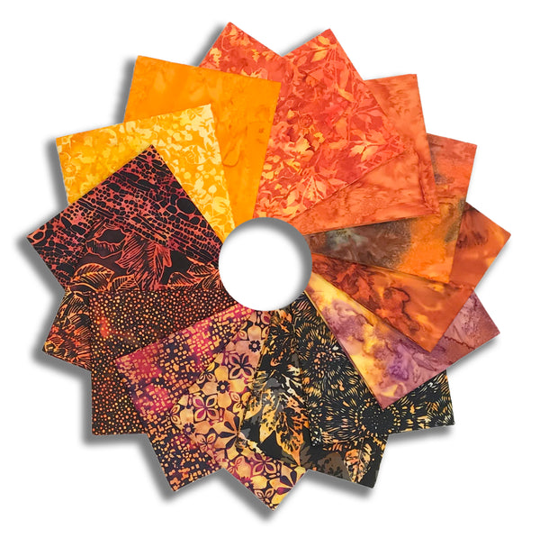 Matt's Pre-Cut Hoffman Batik 15 Piece Fat Quarter Bundle - Ember Glow